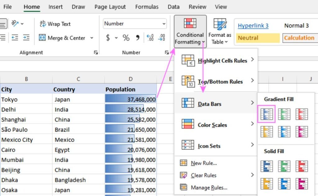 Conditional Formatting with Data Bars
